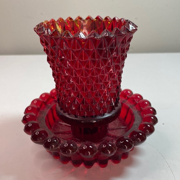 Vintage Dark Red Indiana Diamond Point Votive Candle Holder